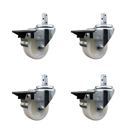Service Caster 3'' Nylon Wheel Swivel 3/4'' Square Stem Caster Set with Brake, 4PK SCC-SQ20S314-NYS-PLB-34-4